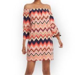NWT Trina Turk Retro Print Off-the-Shoulder Mini Dress